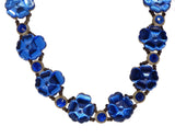 Blue Poured Glass Rhinestone Flower Necklace - Vintage Lane Jewelry
