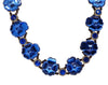 Blue Poured Glass Rhinestone Flower Necklace - Vintage Lane Jewelry