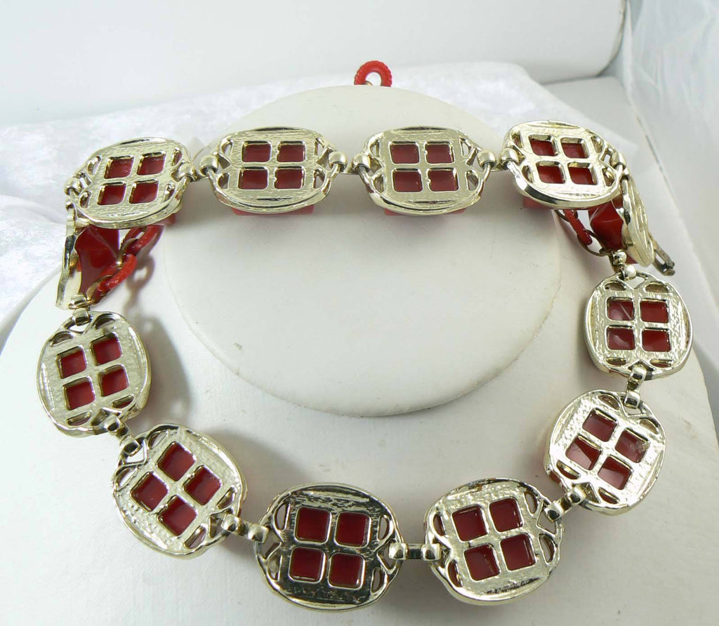 Red Lucite Bon Bon Necklace and Bracelet Set - Vintage Lane Jewelry