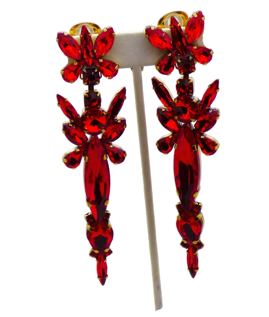 Huge Bright Red Czech Glass Earrings - Vintage Lane Jewelry