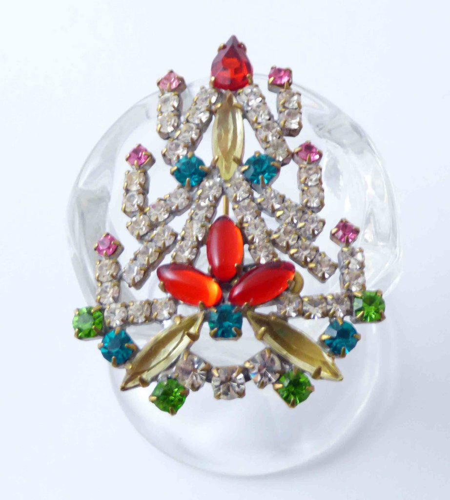 Czech Glass Taboo Christmas Tree Pin, X-mas pin, Holiday Brooch - Vintage Lane Jewelry