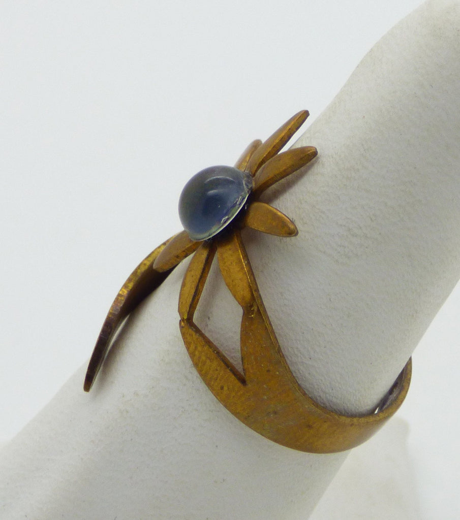 Brass Wrap Around Adjustable Flower Mood Ring - Vintage Lane Jewelry