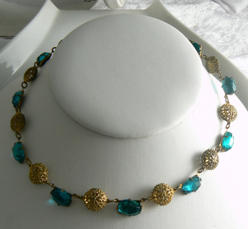 Vintage Art Deco Brass Filigree Choker - Vintage Lane Jewelry