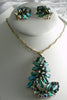 Gorgeous Vintage Green Molded Art Glass Necklace Earring Set - Vintage Lane Jewelry