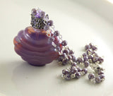 Vintage Czech Glass Perfume Bottle Necklace, Opalescent Lavender, Purple Rhinestones - Vintage Lane Jewelry