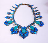 Blue Rhinestone and Opaque Blue Czech Glass Statement Necklace - Vintage Lane Jewelry