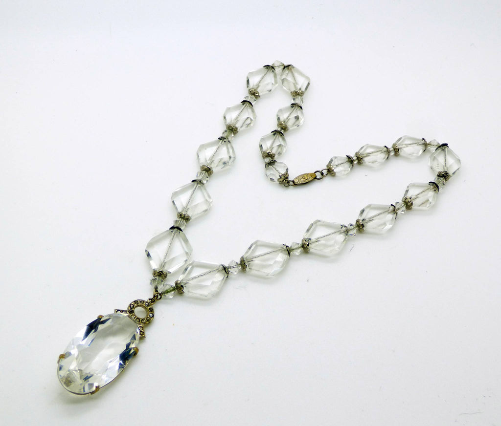 Vintage Art Deco Czech Crystal Glass Silver plated Necklace - Vintage Lane Jewelry