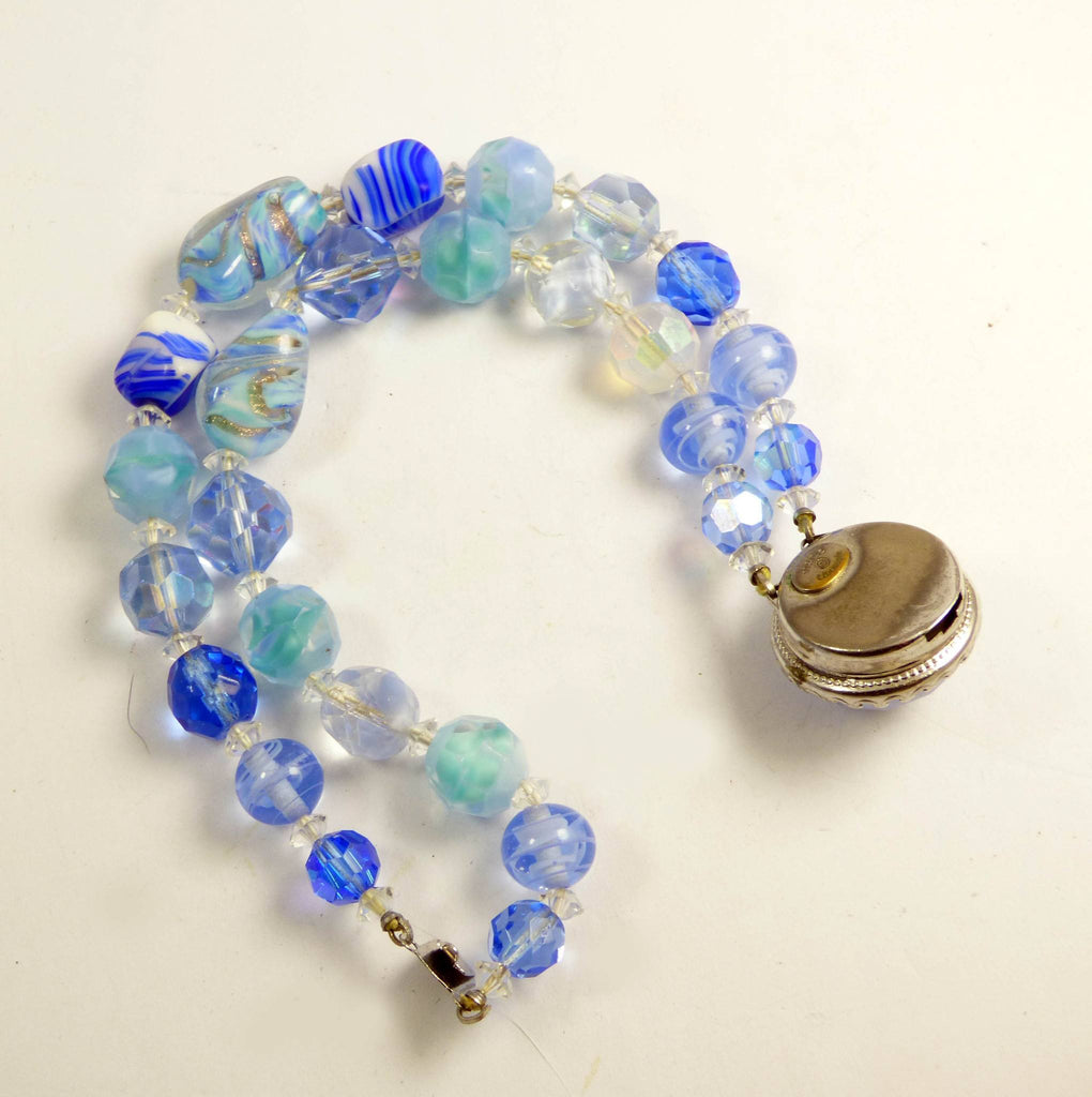 Vintage Alice Caviness Blue Art Glass Double Strand Bracelet - Vintage Lane Jewelry