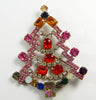 Bijoux M.G. Czech Rhinestone Colorful Christmas Tree Brooch, Xmas Pin, Holiday - Vintage Lane Jewelry