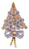 Czech Glass Purple Rhinestone Christmas Tree Brooch with Dangling Ribbon, Vintage Rhinestones, Xmas Tree Pin - Vintage Lane Jewelry