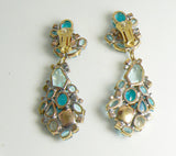 Czech Glass Dangling Clip Earrings Shades of Light Blue - Vintage Lane Jewelry