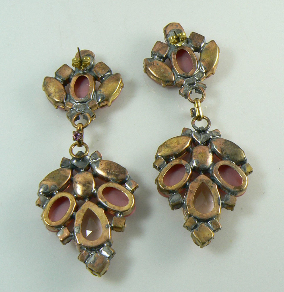 Czech Glass Shades of Pink Dangle Pierced Style Earrings - Vintage Lane Jewelry