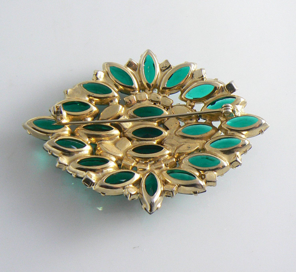 Vintage Juliana Teal Green And Borealis Rhinestone Brooch - Vintage Lane Jewelry