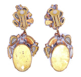 Czech Glass Silver Dangle Clip Earrings, Rhinestone - Vintage Lane Jewelry