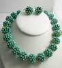 Turquoise Green Glass Necklace and 14K White Gold Earring Set - Vintage Lane Jewelry