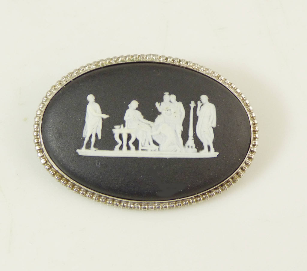 Wedgwood Black Jasperware Oval Pin - Vintage Lane Jewelry