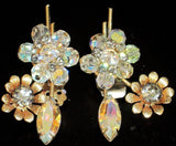 Beautiful Rhinestone & Crystal Vintage Clip Earrings. - Vintage Lane Jewelry