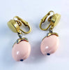Vintage Crown Trifari Peach Glass Dangle Clip Earrings - Vintage Lane Jewelry