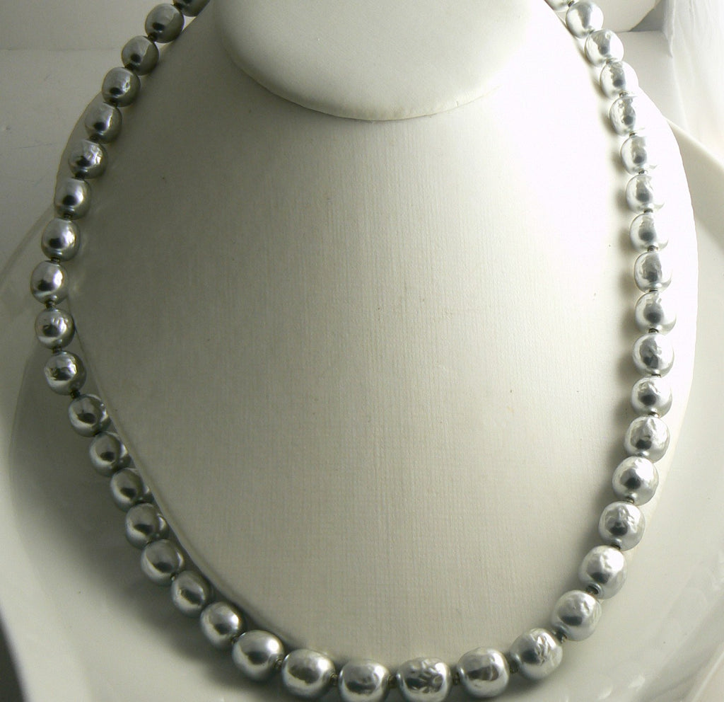 Miriam Haskell Silver Baroque Glass Pearl Necklace - Vintage Lane Jewelry