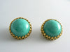 Miriam Haskell Aqua Blue Glass Cabochon Vintage Clip Earrings - Vintage Lane Jewelry