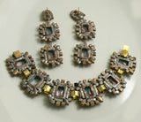 Czech Glass Lavender and Green Bracelet Pierced Earring Set - Vintage Lane Jewelry