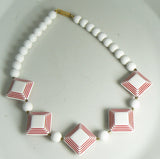 Vintage 60's Plastic Lucite Bead Bib Collar Necklace White and Red - Vintage Lane Jewelry