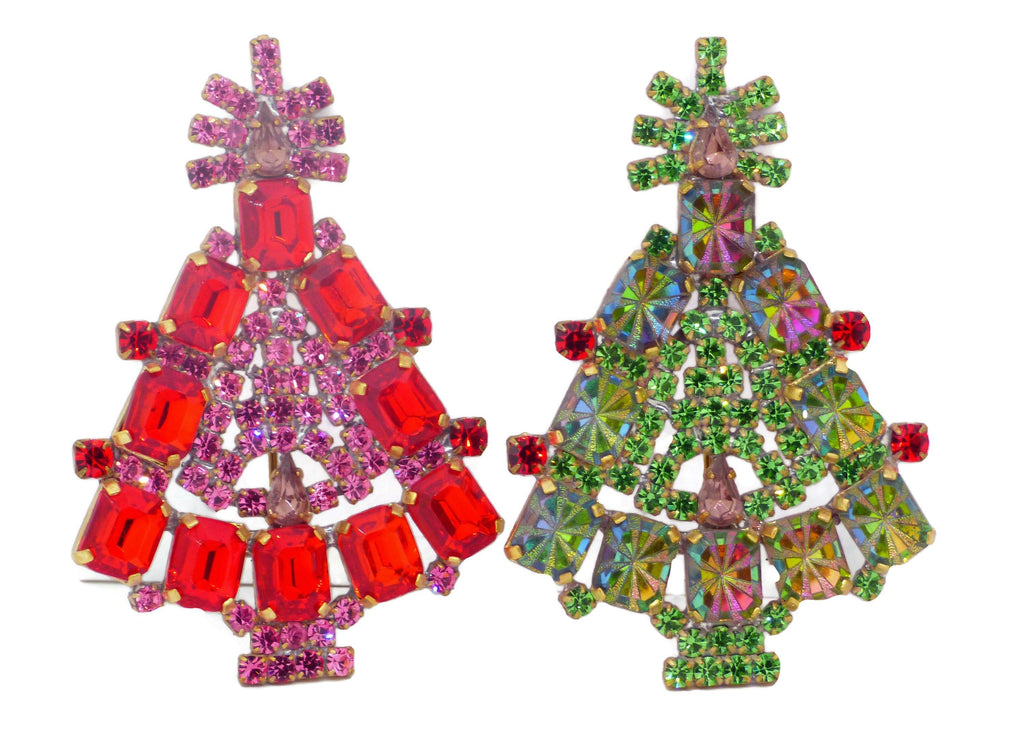 Christmas Trees Pins Red and Green - Vintage Lane Jewelry