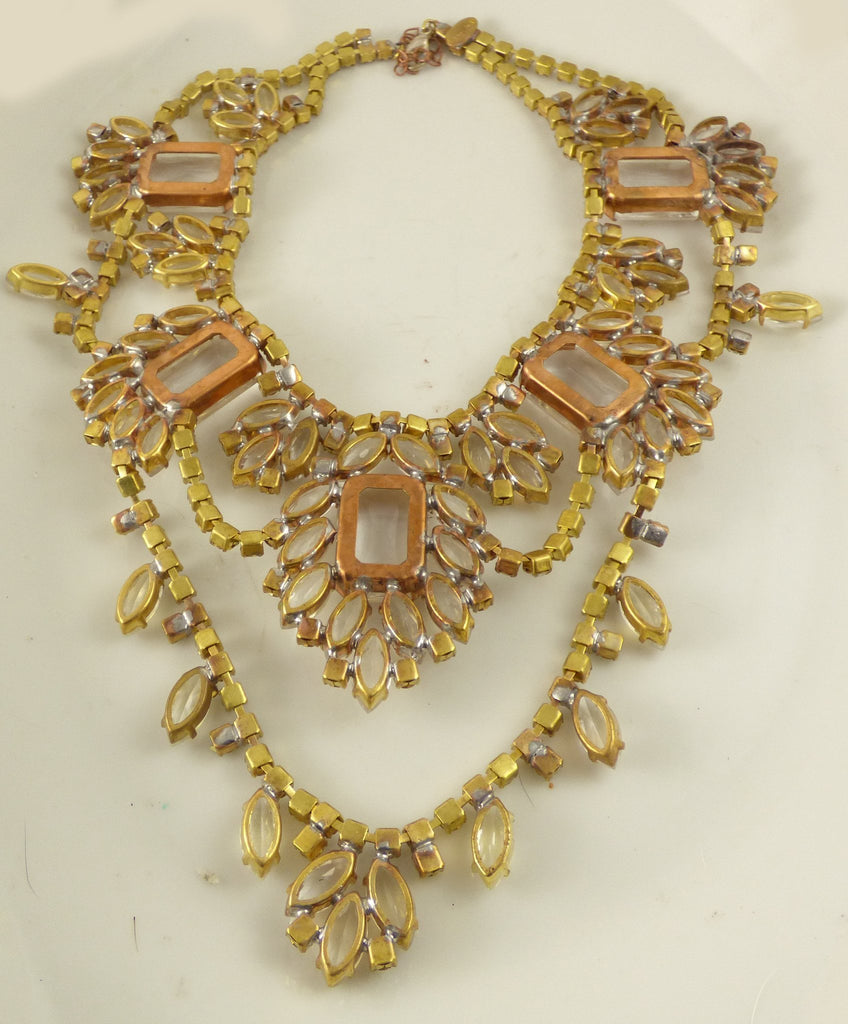 Czech Glass Huge Statement Rhinestone Necklace, Husar D. - Vintage Lane Jewelry