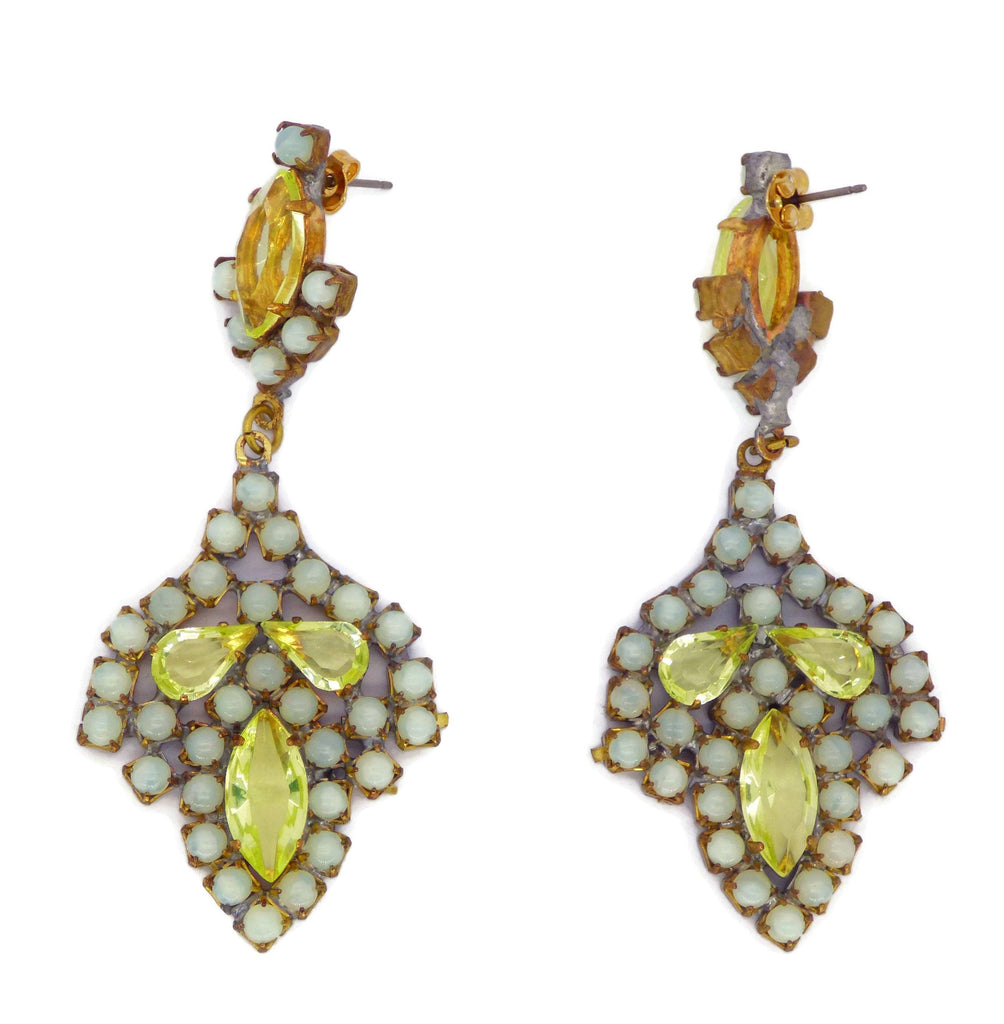 Husar D Vaseline Uranium Czech Glass Pierced Style Earrings - Vintage Lane Jewelry