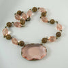 Art Deco Peach Pink Glass Bead Pendant Necklace - Vintage Lane Jewelry