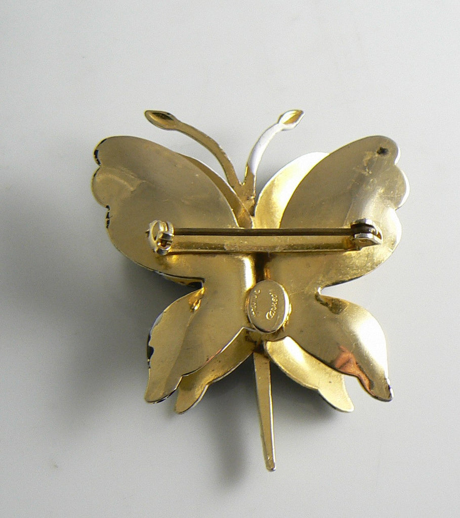 Hattie Carnegie Black & White Enameled Butterfly Vintage Pin - Vintage Lane Jewelry