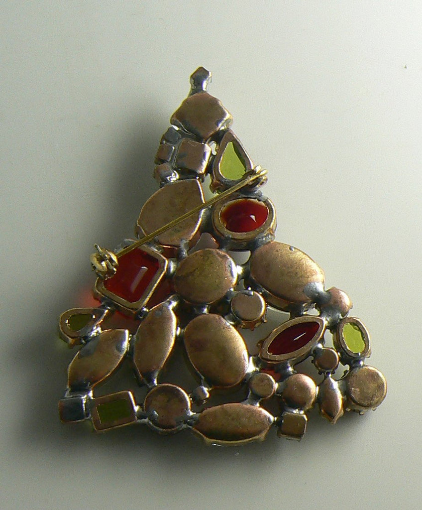 Czech Glass Mixed Rhinestone Christmas Tree Brooch, Xmas Pin - Vintage Lane Jewelry