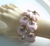 LISNER Pink Thermoset Rhinestone Swirl Feather Set - Vintage Lane Jewelry