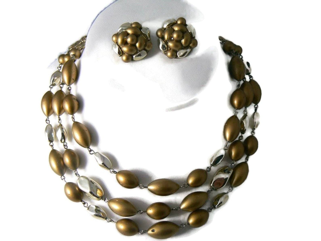 Vintage Brown Faux Pearl Necklace Earrings - Vintage Lane Jewelry