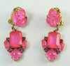 Czech Neon Pink Clip Earrings - Vintage Lane Jewelry