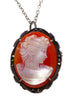 Art Deco Shell Cameo Sterling Brooch Necklace - Vintage Lane Jewelry