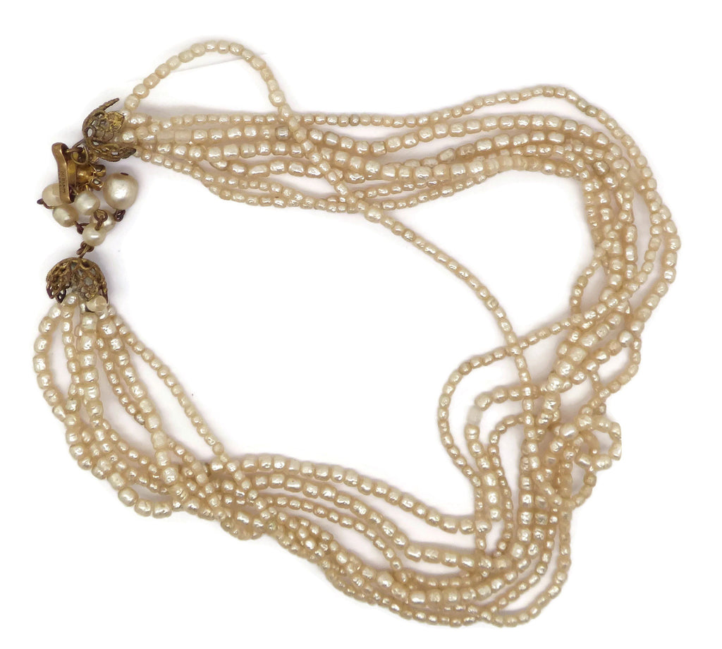Miriam Haskell 7 Strand Seed Pearl Necklace - Vintage Lane Jewelry