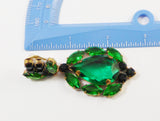 Emerald Green Czech Glass Huge Dangling Clip Earrings - Vintage Lane Jewelry
