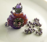 Vintage Czech Glass Perfume Bottle Necklace, Opalescent Lavender, Purple Rhinestones - Vintage Lane Jewelry