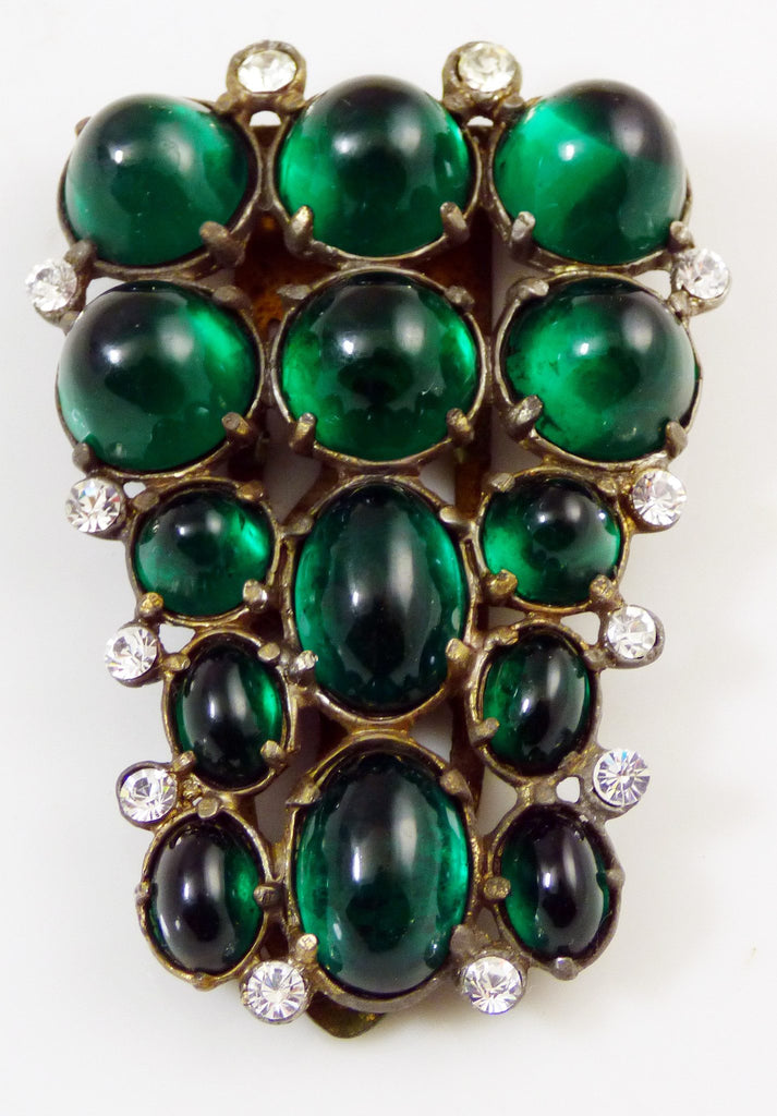 Huge Vintage Art Deco Emerald Diamante Glass Dress Clip - Vintage Lane Jewelry