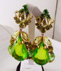 Green Czech Glass Dangling Clip Earrings - Vintage Lane Jewelry