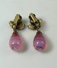 Vintage Regency Pink Art Glass Dangle Clip Earrings - Vintage Lane Jewelry