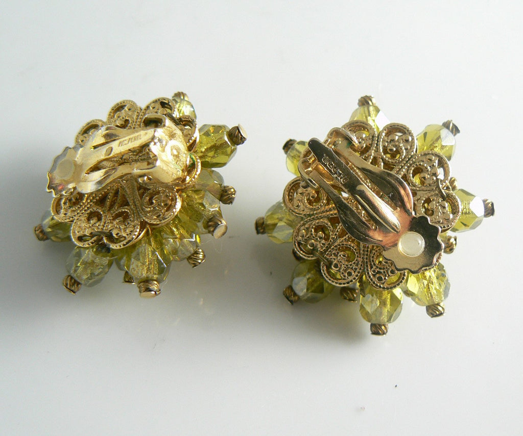 Stunning Hobe Green Crystal And Gold Mesh Bracelet Earring Set - Vintage Lane Jewelry