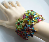 Czech Glass Multicolored Floral Cuff Bracelet - Vintage Lane Jewelry