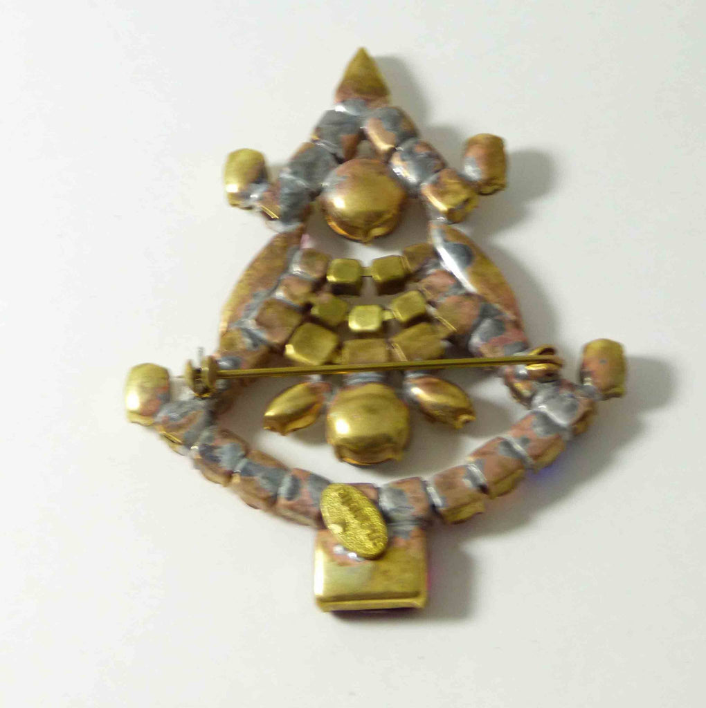 Czech Glass Christmas Tree Pin, Rhinestone Brooch, Bijoux M.G. - Vintage Lane Jewelry