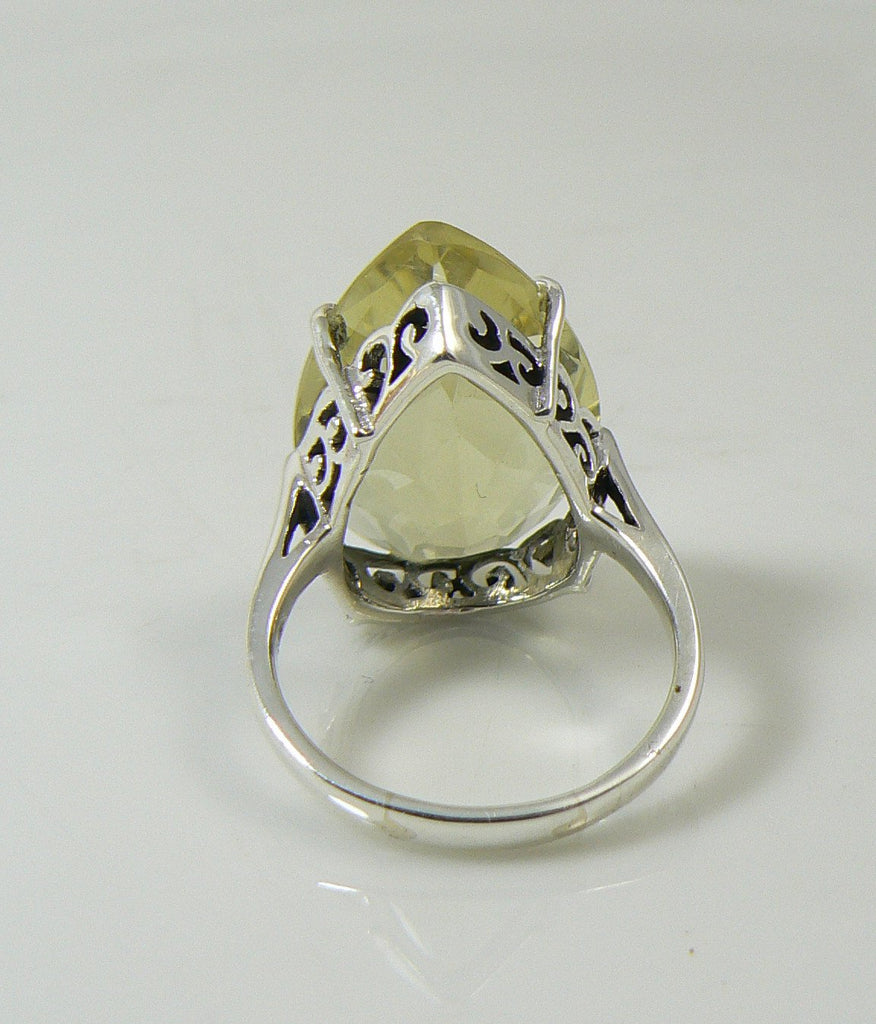 Lemon Quartz 15ct Pear Cut Gemstone Sterling Silver Filigree Ring - Vintage Lane Jewelry