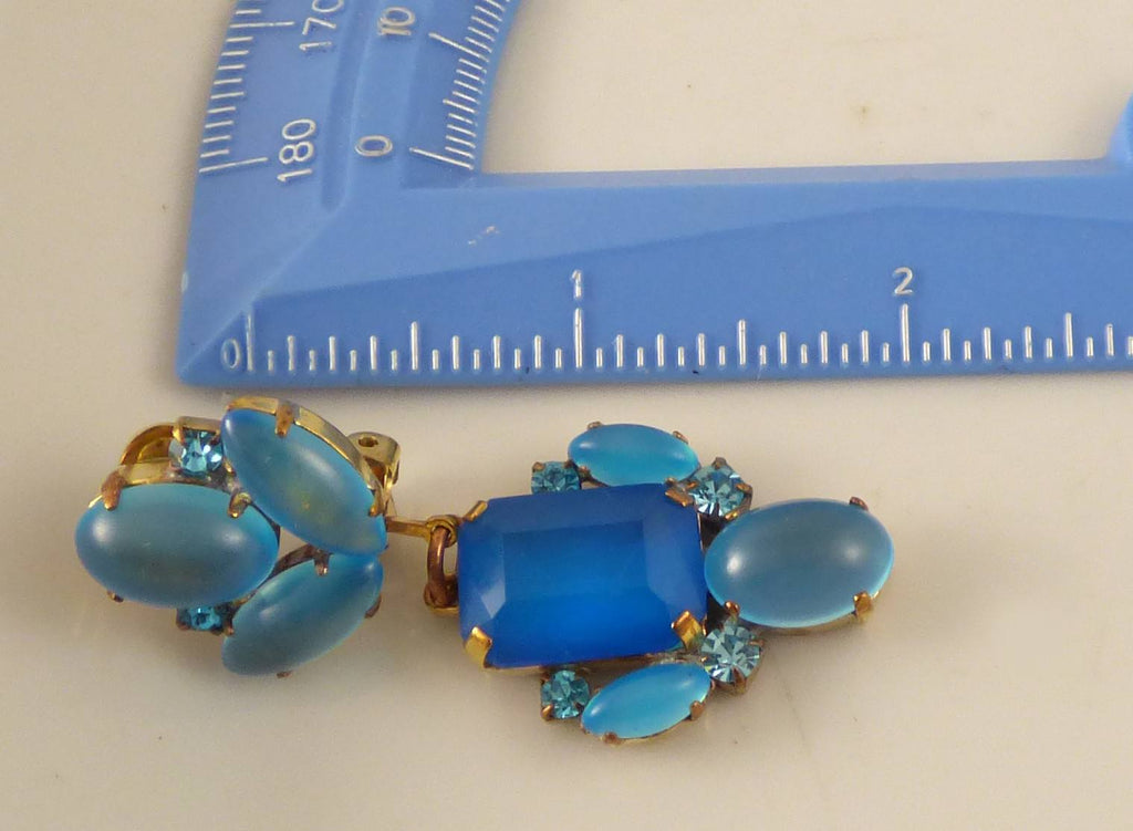 Czech Neon Blue Clip Earrings - Vintage Lane Jewelry
