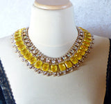 Husar D. Yellow Gold Czech Glass Bib Style Collar Necklace, Statement Necklace - Vintage Lane Jewelry