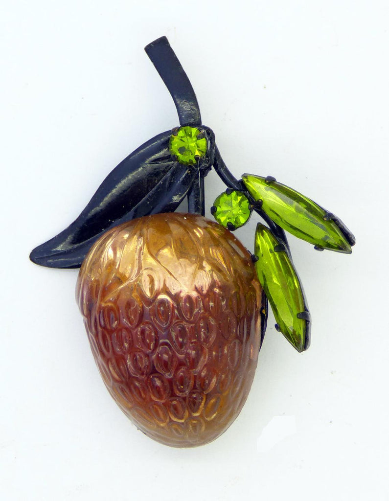 Vintage Austria Glass Berry Japanned Fruit Brooch - Vintage Lane Jewelry