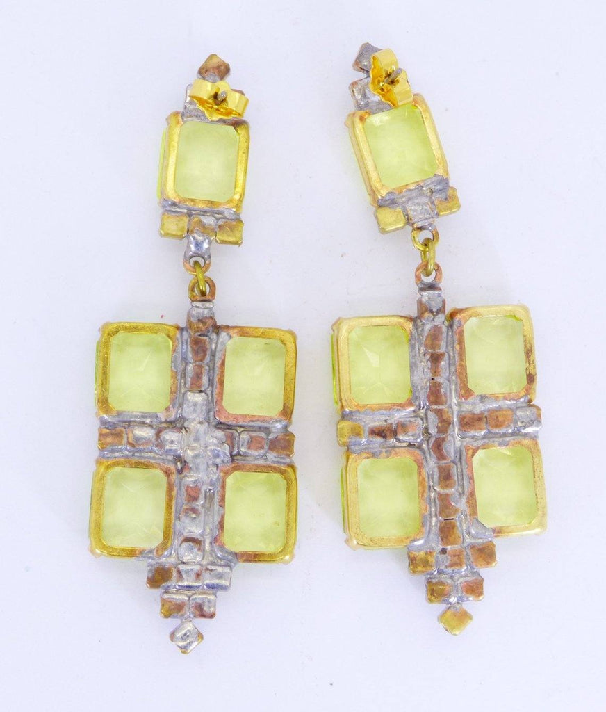 Vaseline Uranium Czech Glass Pierced Earrings - Vintage Lane Jewelry